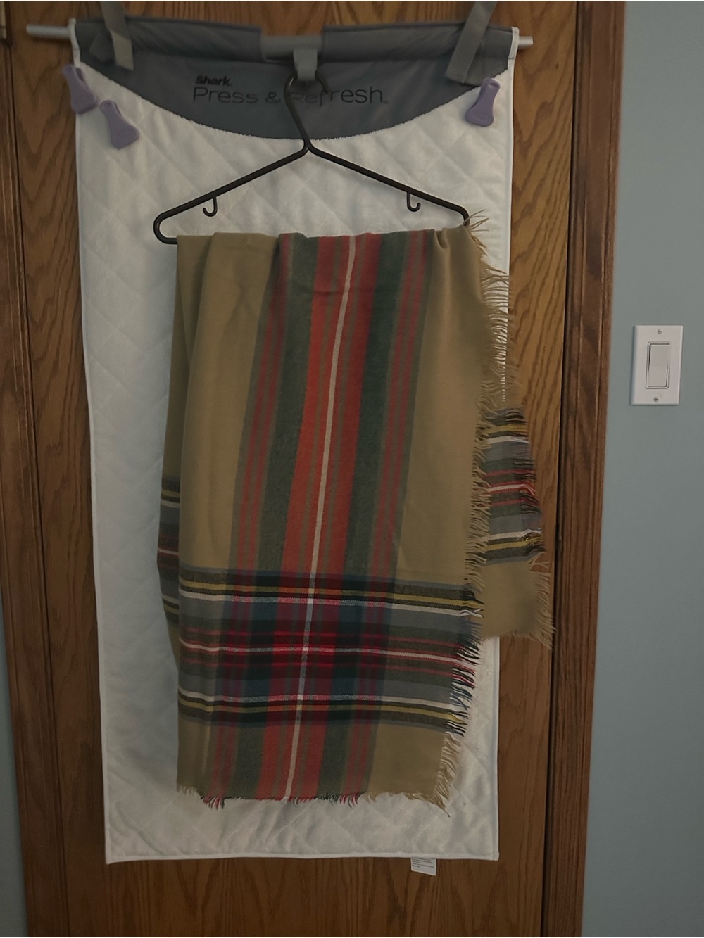 Striped Fringed Wrap Scarf in Camel and Red